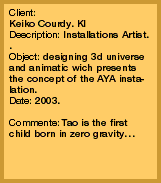 Client: Keiko Courdy. KIDescription: Installations Artist. .